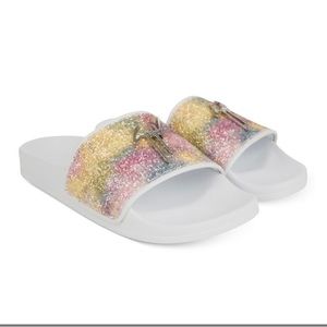 Giuseppe Zanotti White Multicolor Glitter Brett Slides Size 40